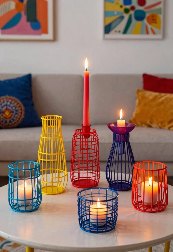 15 Wire Candle Holder Ideas That Catch Dripping Wax - 10. Colorful Creations 1