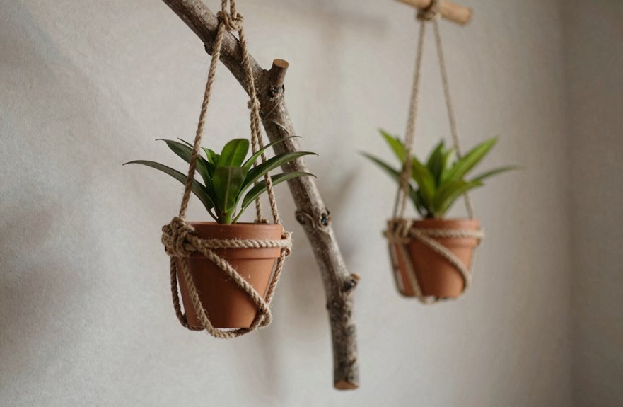 10 DIY Hanging Plant Holders You Can Make Today 2 branch and rope hanger