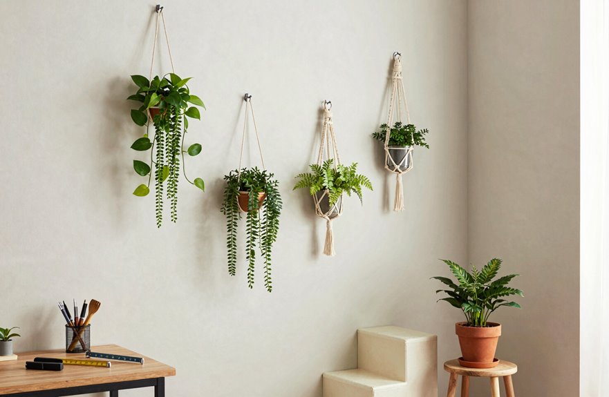 6 Steps to Hang Plants Indoors 2 trailing hanging plants with beginner friendly spider plant