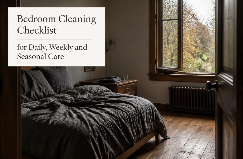 Bedroom cleaning checklist with routine chores and deeper cleaning tasks